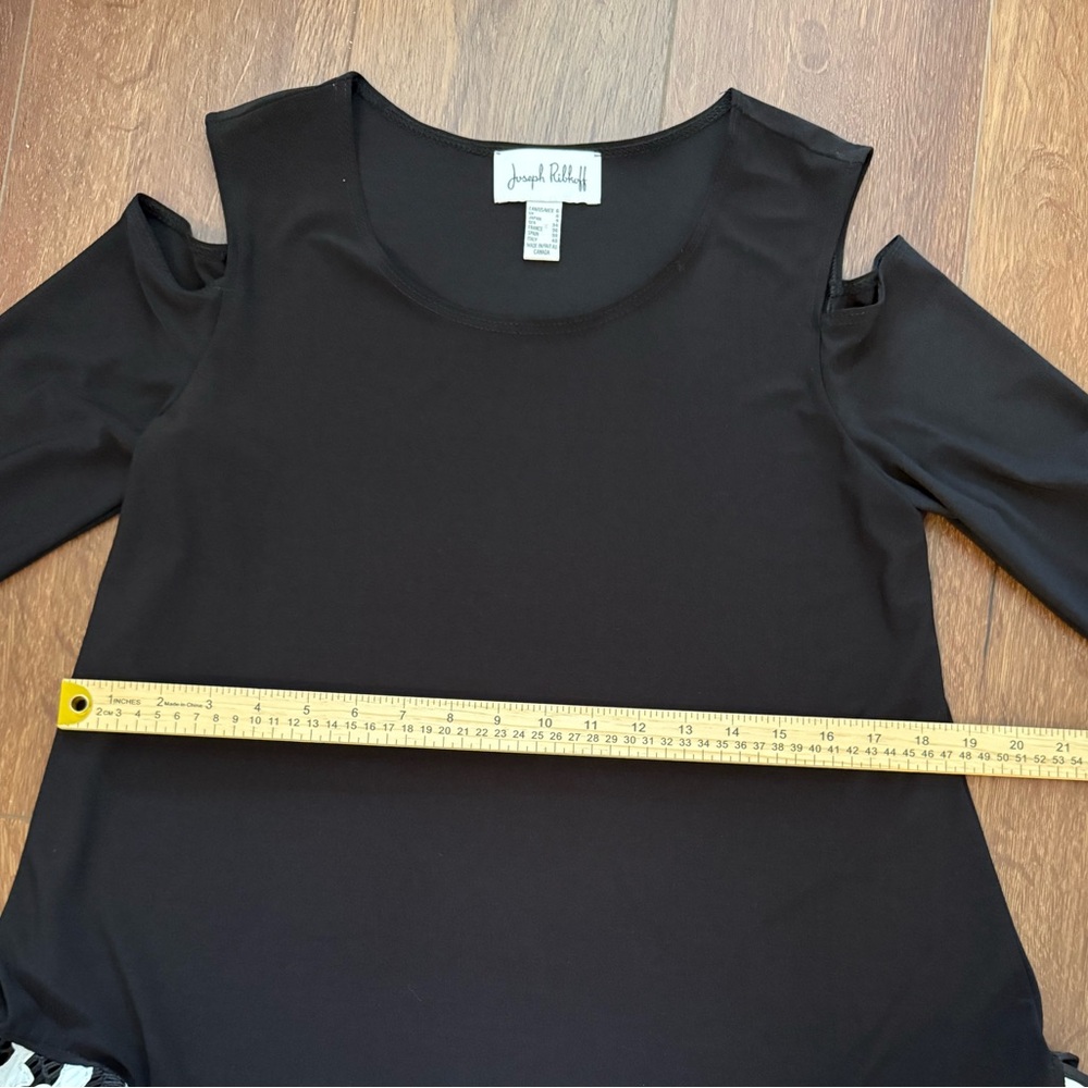 Joseph Ribkoff Black White Cold Shoulder Ruffle Hem Tunic Top Size‎ 6 Canada - Picture 5 of 6
